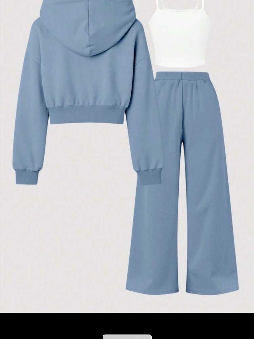 SHEIN Light Blue Cropped Hoodie & Wide-Leg Pants Set with White Tank